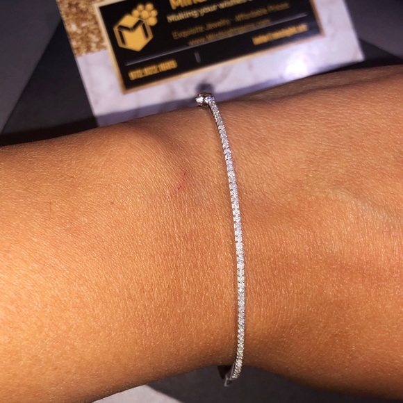 10k white gold vermeil REAL DIAMOND bangle not CZ not moissanite best gift Sale - Picture 17 of 17